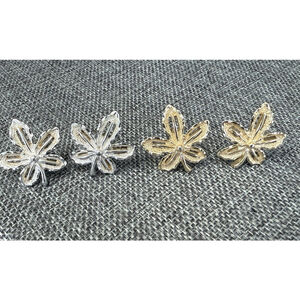 Vtg TWO Sarah Coventry Leaf Clip On Earrings Texture Silver & Gold Tone Signed
